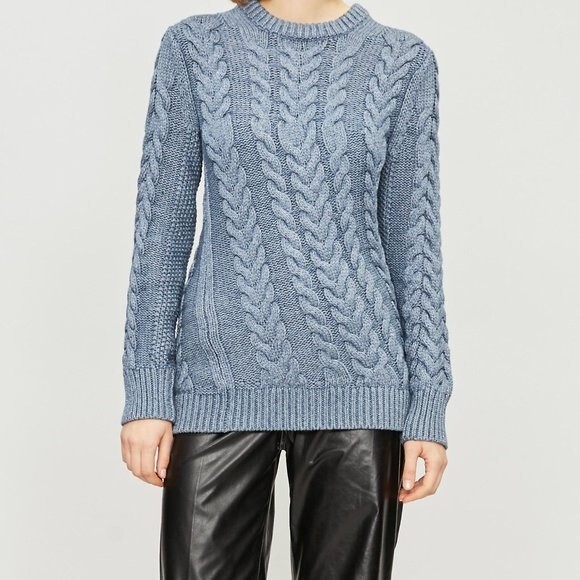 NEW! THEORY Twisting Cable Blue Wool-Blend Sweater -  M - $595.00 - Picture 1 of 6